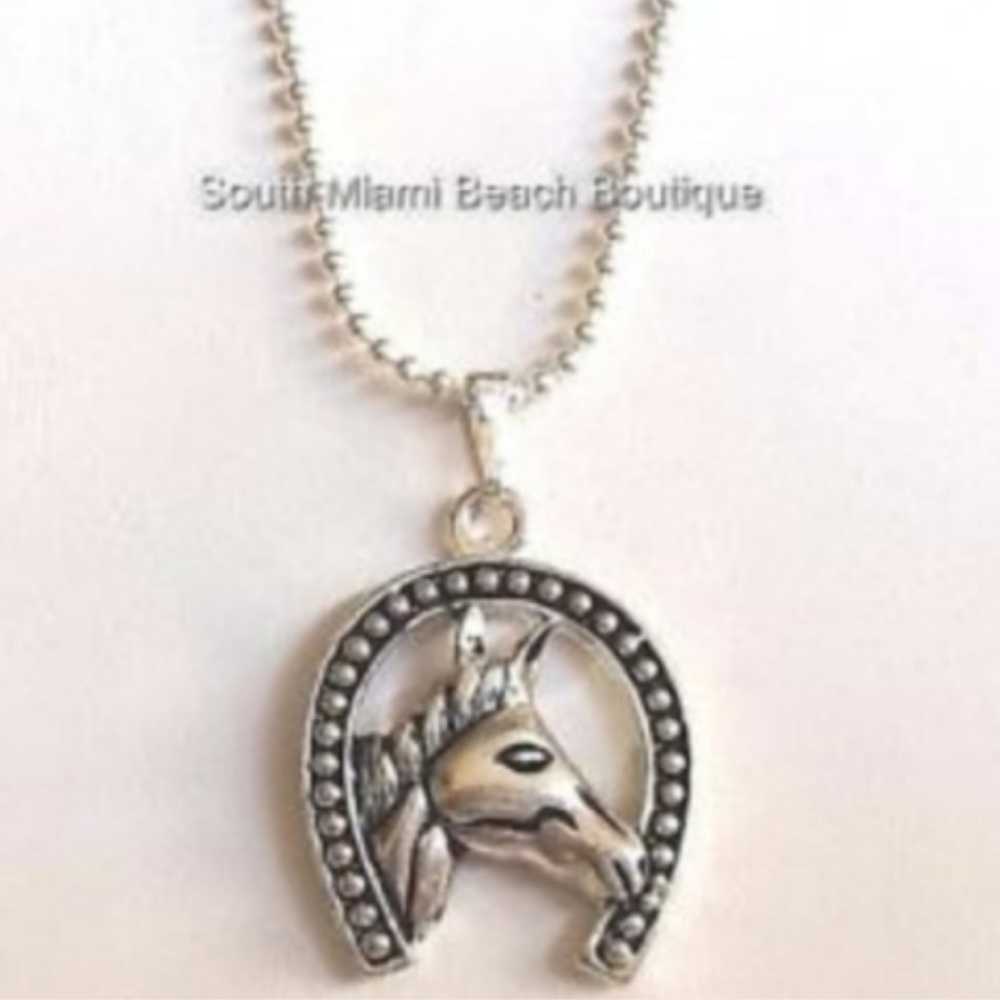 Silver Horse Necklace Cowgirl Country Western 21"